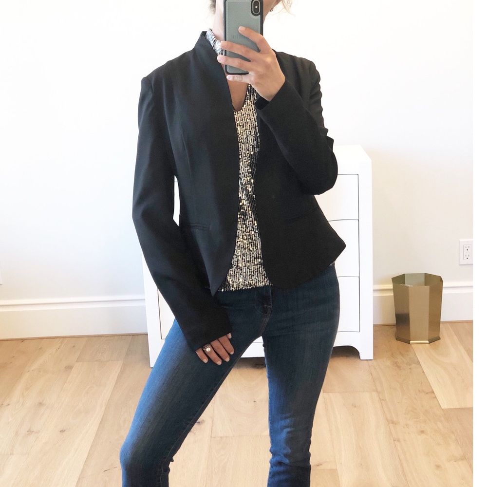 🟡ATHENS Criss Cross Lace Up Back Black Blazer - Picture 2 of 7